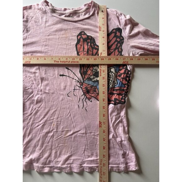 Vintage Y2K RARE Grail pink long slv tshirt butterfly graphic L retro coquette - Picture 11 of 13